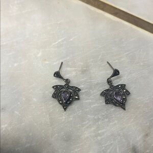 Elegant Silver and Purple Leaf Earrings